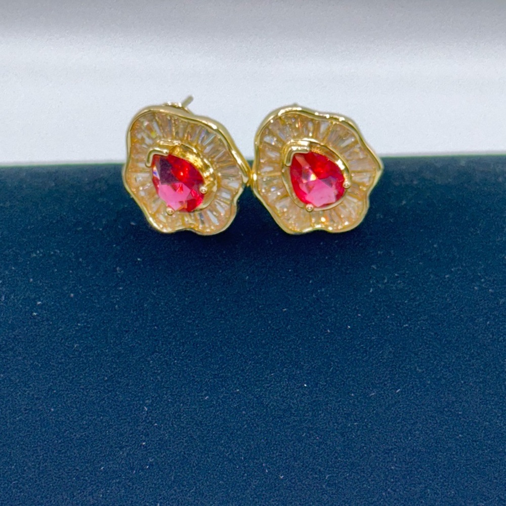14k Pear Cut Ruby Earrings - Picture 8 of 16